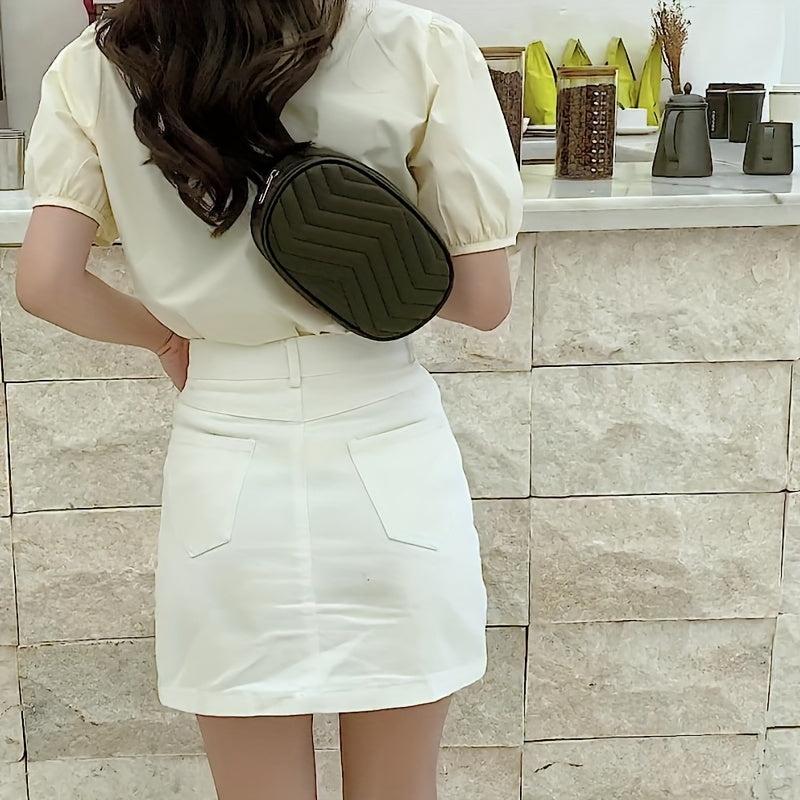 Quilted Zipper Shoulder Bag Solid Crossbody Faux Leather Waist Bag