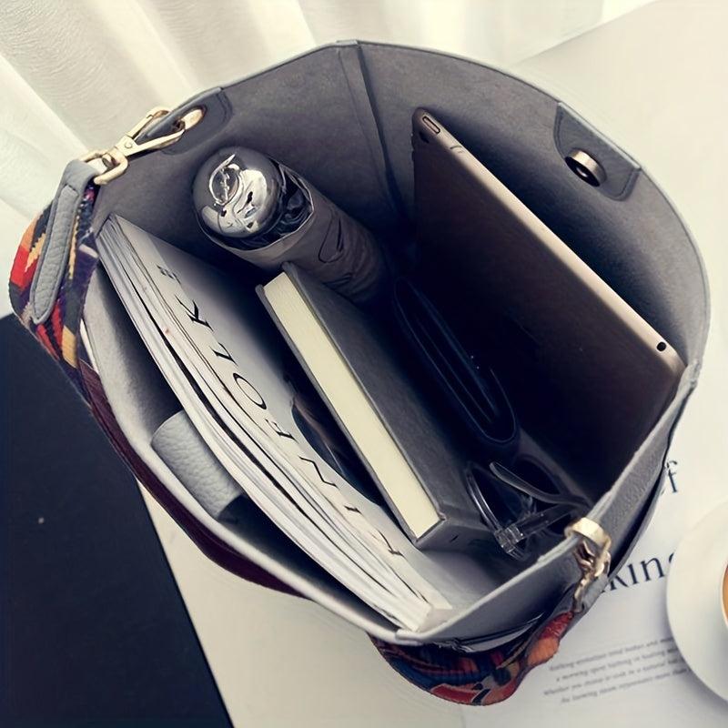 Colorful Strap Bucket Bag Solid Crossbody Bag with Pouch