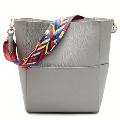 Colorful Strap Bucket Bag Solid Crossbody Bag with Pouch