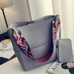 Colorful Strap Bucket Bag Solid Crossbody Bag with Pouch