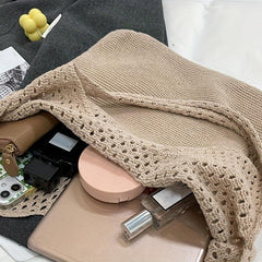 Knitted Shoulder Bag Solid Storage Bag Women's Large Capacity Bag