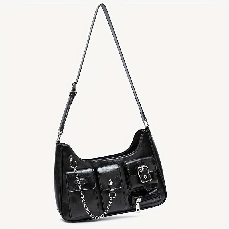 Niche Shoulder Bag Solid Hobo Bag with Chain Decor