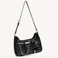 Niche Shoulder Bag Solid Hobo Bag with Chain Decor