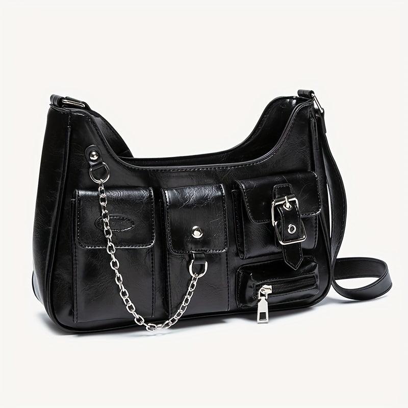 Niche Shoulder Bag Solid Hobo Bag with Chain Decor