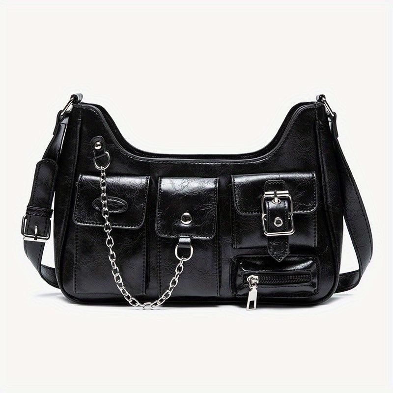 Niche Shoulder Bag Solid Hobo Bag with Chain Decor