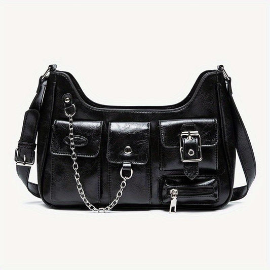 Niche Shoulder Bag Solid Hobo Bag with Chain Decor