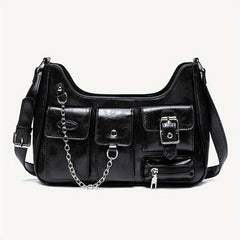 Niche Shoulder Bag Solid Hobo Bag with Chain Decor