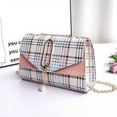 Plaid Pattern Crossbody Bag Tassel Decor Square Purse