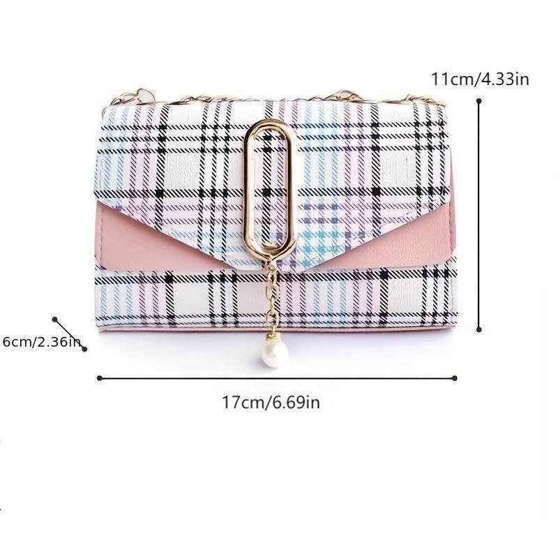 Plaid Pattern Crossbody Bag Tassel Decor Square Purse