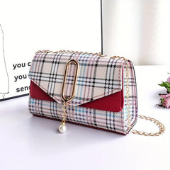 Plaid Pattern Crossbody Bag Tassel Decor Square Purse