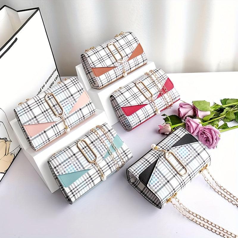 Plaid Pattern Crossbody Bag Tassel Decor Square Purse