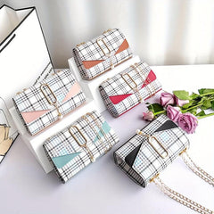 Plaid Pattern Crossbody Bag Tassel Decor Square Purse