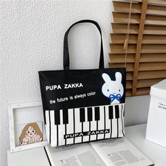 Cartoon Printed Canvas Bag Large Capacity Shoulder Bag Casual Zipper