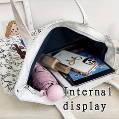 Cartoon Printed Canvas Bag Large Capacity Shoulder Bag Casual Zipper
