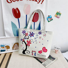 Cartoon Printed Canvas Bag Large Capacity Shoulder Bag Casual Zipper