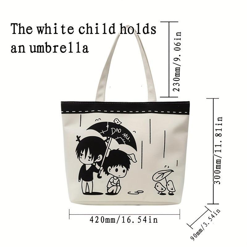 Cartoon Printed Canvas Bag Large Capacity Shoulder Bag Casual Zipper