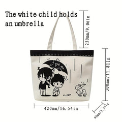 Cartoon Printed Canvas Bag Large Capacity Shoulder Bag Casual Zipper