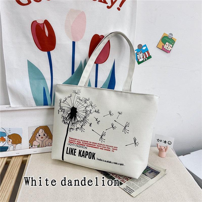 Cartoon Printed Canvas Bag Large Capacity Shoulder Bag Casual Zipper