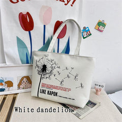 Cartoon Printed Canvas Bag Large Capacity Shoulder Bag Casual Zipper