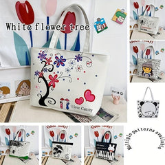 Cartoon Printed Canvas Bag Large Capacity Shoulder Bag Casual Zipper