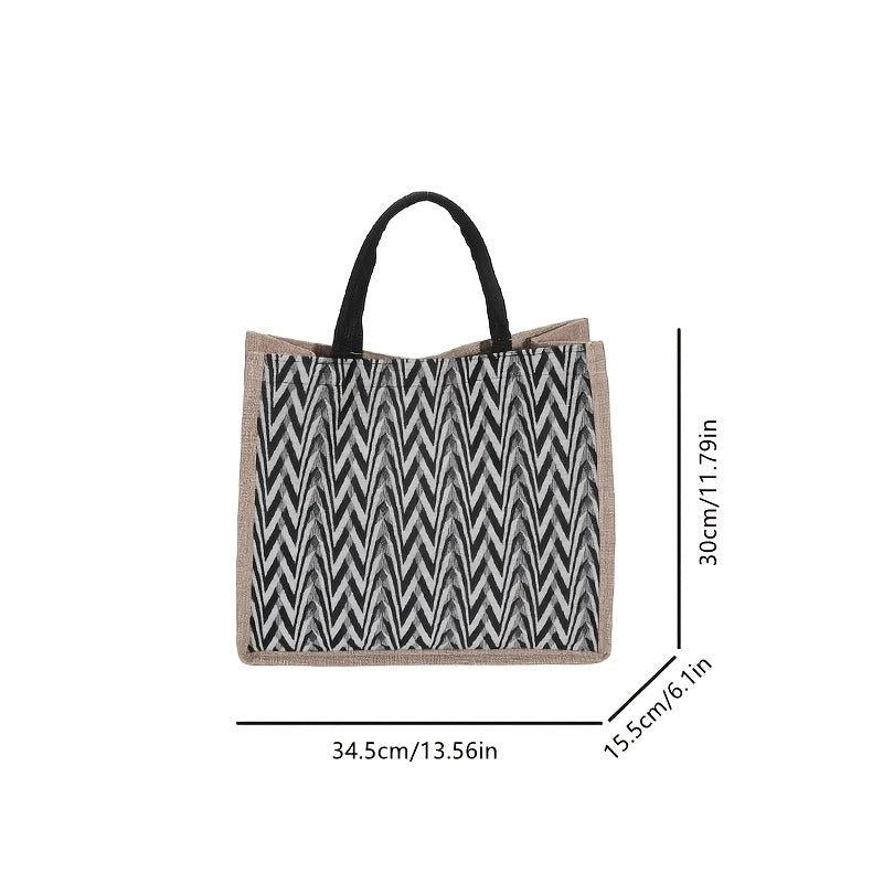 Large Capacity Linen Tote Bag Chevron Pattern Satchel Bag Women's Casual Handbag