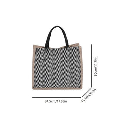 Large Capacity Linen Tote Bag Chevron Pattern Satchel Bag Women's Casual Handbag