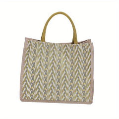Large Capacity Linen Tote Bag Chevron Pattern Satchel Bag Women's Casual Handbag