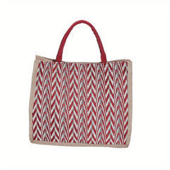 Large Capacity Linen Tote Bag Chevron Pattern Satchel Bag Women's Casual Handbag