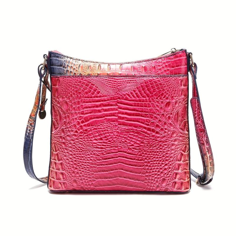 Crocodile Pattern Gradient Crossbody Bag PU Leather Textured Bag Purse