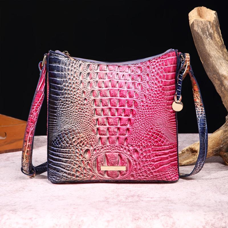 Crocodile Pattern Gradient Crossbody Bag PU Leather Textured Bag Purse