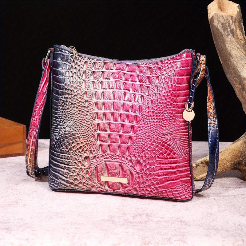 Crocodile Pattern Gradient Crossbody Bag PU Leather Textured Bag Purse
