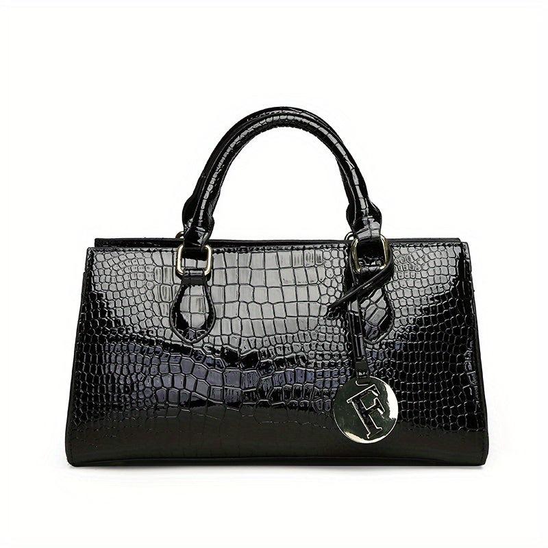 Crocodile Pattern Handbag Large Capacity Tote Bag Glossy Satchel Purse