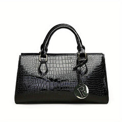 Crocodile Pattern Handbag Large Capacity Tote Bag Glossy Satchel Purse