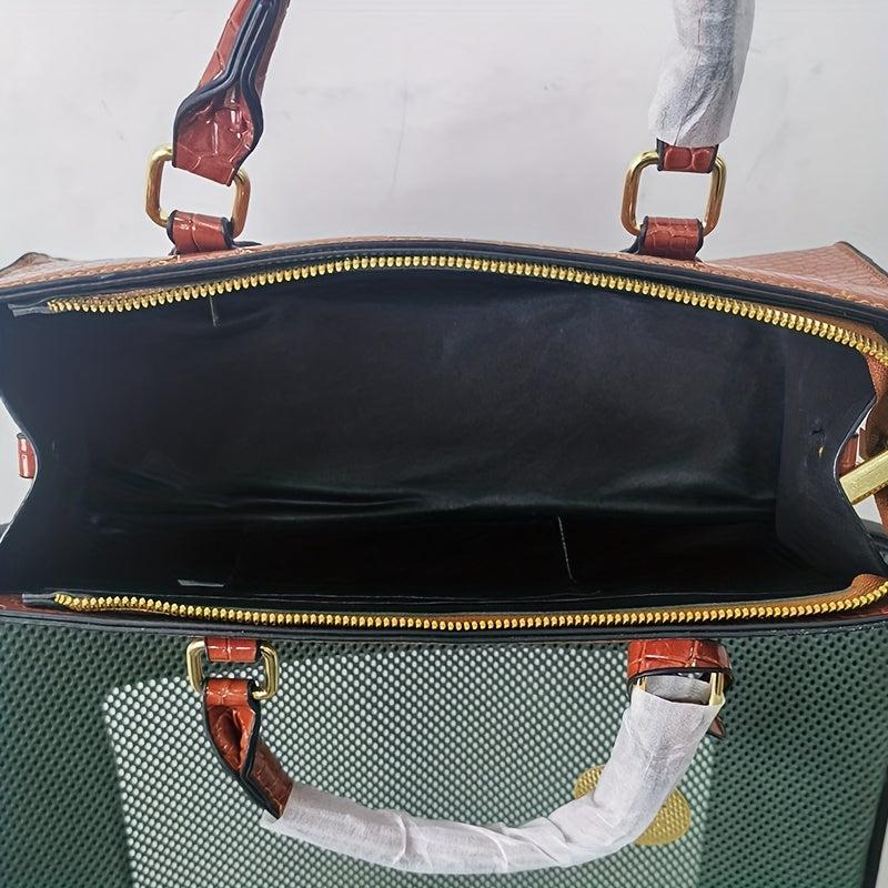 Crocodile Pattern Handbag Large Capacity Tote Bag Glossy Satchel Purse