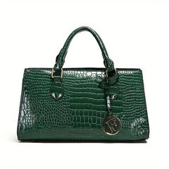 Crocodile Pattern Handbag Large Capacity Tote Bag Glossy Satchel Purse