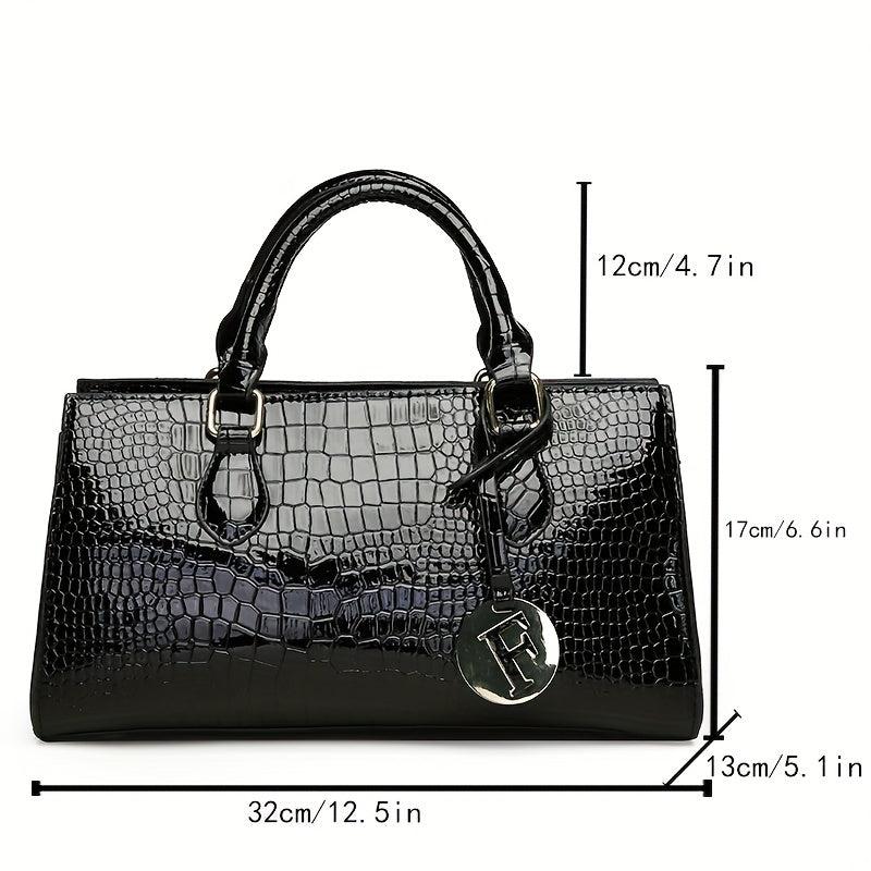 Crocodile Pattern Handbag Large Capacity Tote Bag Glossy Satchel Purse