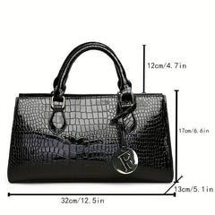 Crocodile Pattern Handbag Large Capacity Tote Bag Glossy Satchel Purse