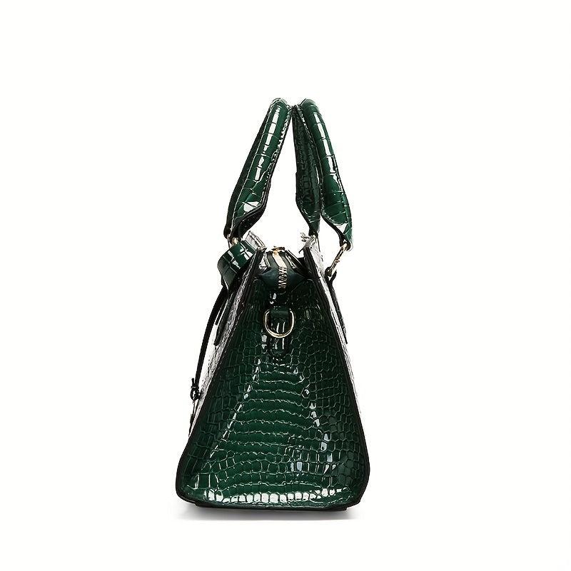 Crocodile Pattern Handbag Large Capacity Tote Bag Glossy Satchel Purse