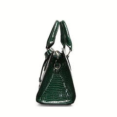 Crocodile Pattern Handbag Large Capacity Tote Bag Glossy Satchel Purse