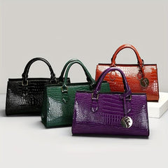 Crocodile Pattern Handbag Large Capacity Tote Bag Glossy Satchel Purse
