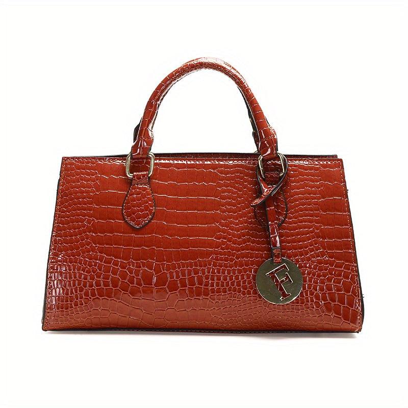 Crocodile Pattern Handbag Large Capacity Tote Bag Glossy Satchel Purse
