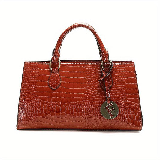 Crocodile Pattern Handbag Large Capacity Tote Bag Glossy Satchel Purse