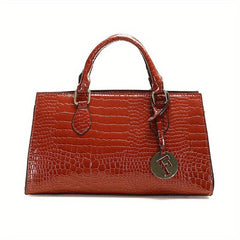 Crocodile Pattern Handbag Large Capacity Tote Bag Glossy Satchel Purse