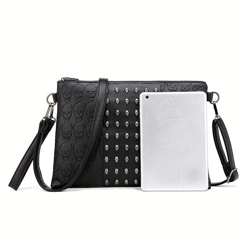 Gothic Skull Pattern Crossbody Bag Punk Shoulder Handbag For Halloween