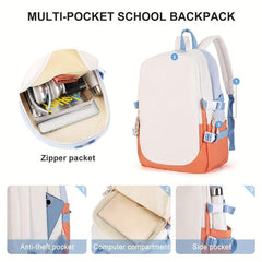 Large Capacity Colorblock Backpack Stylish Zipper Backpack For School