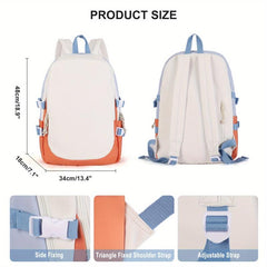 Large Capacity Colorblock Backpack Stylish Zipper Backpack For School