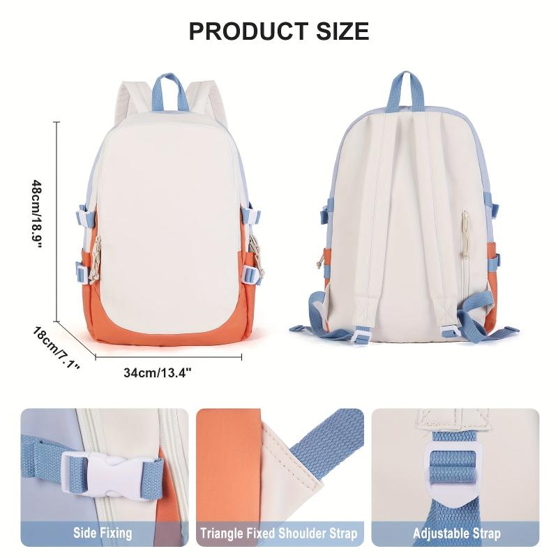 Large Capacity Colorblock Backpack Stylish Zipper Backpack For School