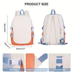 Large Capacity Colorblock Backpack Stylish Zipper Backpack For School