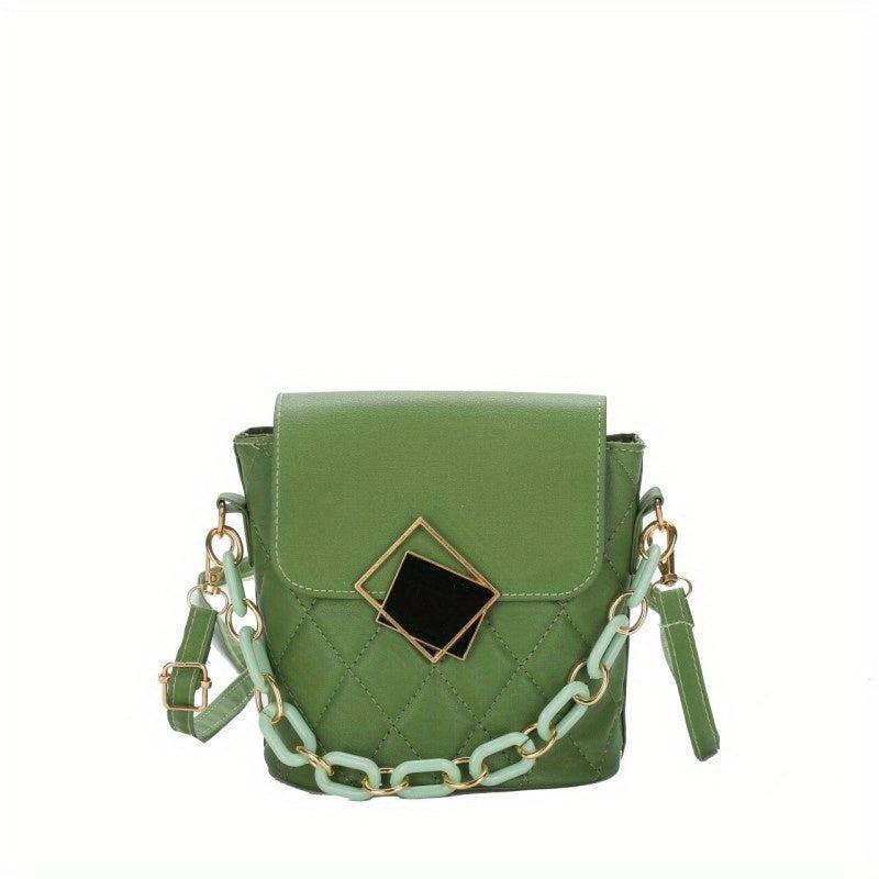 Geometric Pattern Shoulder Bag Flap Crossbody with Chain Decor