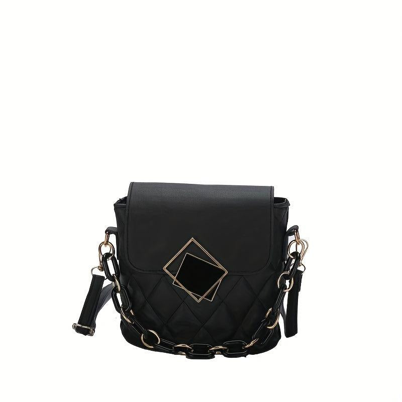 Geometric Pattern Shoulder Bag Flap Crossbody with Chain Decor
